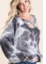 TIE DYE THERMAL WAFFLE V-NECK