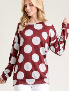 Burgundy polka dot shirt